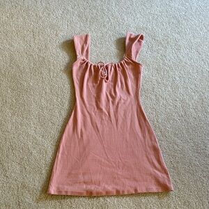 Pink Sleeveless Ribbed Dress